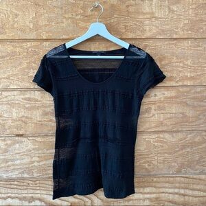 Banana Republic Black Short Sleeve Scoop Neck Lace Top (Women's Size Small)